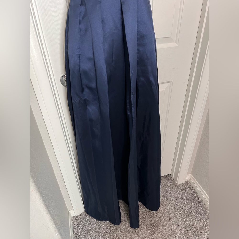 MANIJU Navy blue prom bridesmaid bow tube formal party lined maxi dress size s - Picture 4 of 10